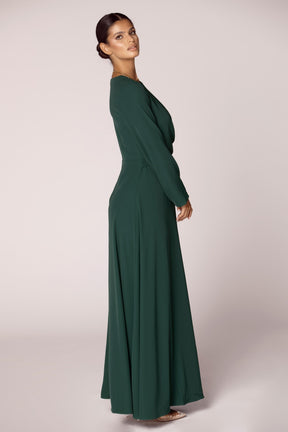 Emerald Green Cross Wrap Front Maxi Dress